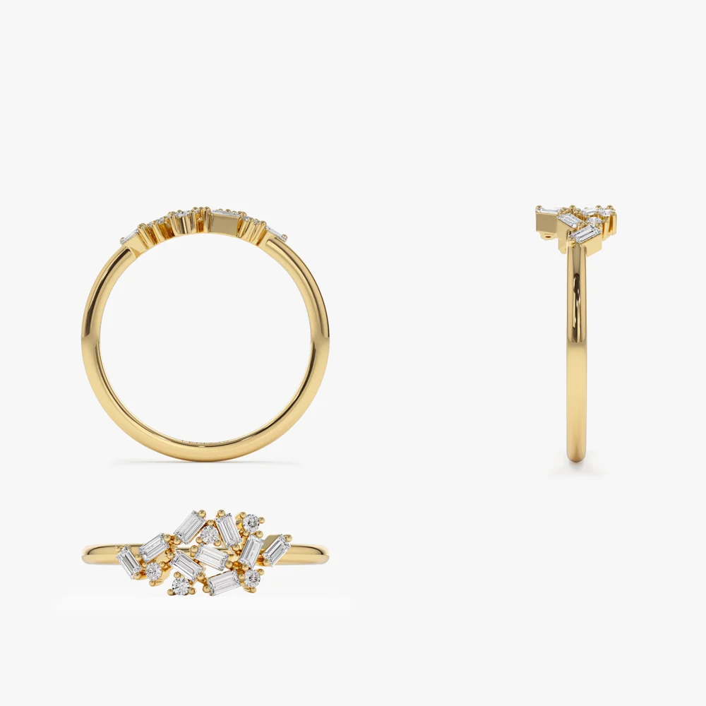 14k Baguette and Round Diamond Dainty Cluster Ring - Image 9