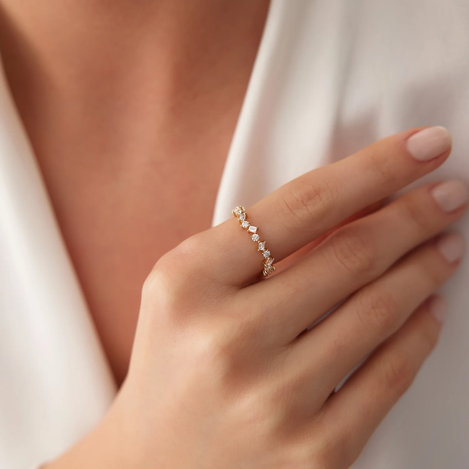 14k Baguette and Round Diamond Full Eternity Ring - Image 3