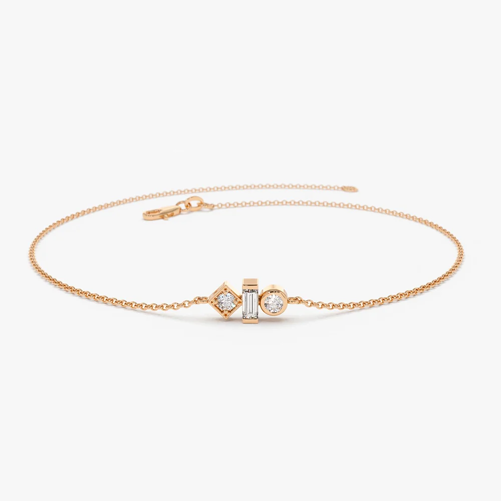 14K Gold Baguette and Round Diamond Mix Bracelet - Image 4