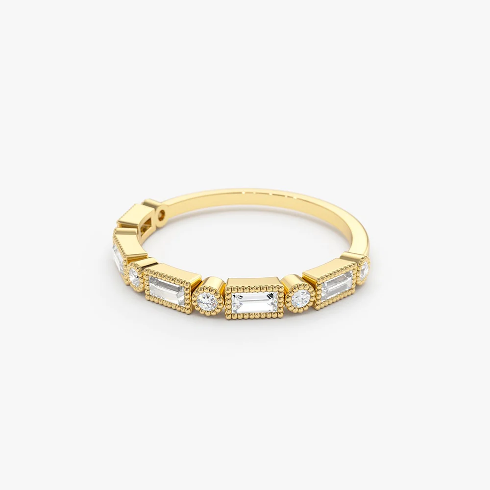 14K Gold Baguette and Round Diamond Ring - Image 9