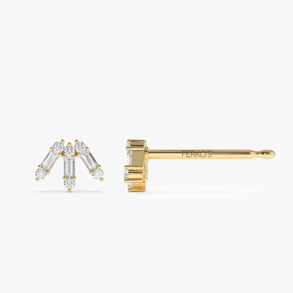 14k Baguette and Round Diamond Spike Studs - Image 6