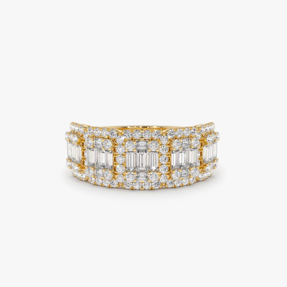 14k Baguette and Round Halo Diamond Ring