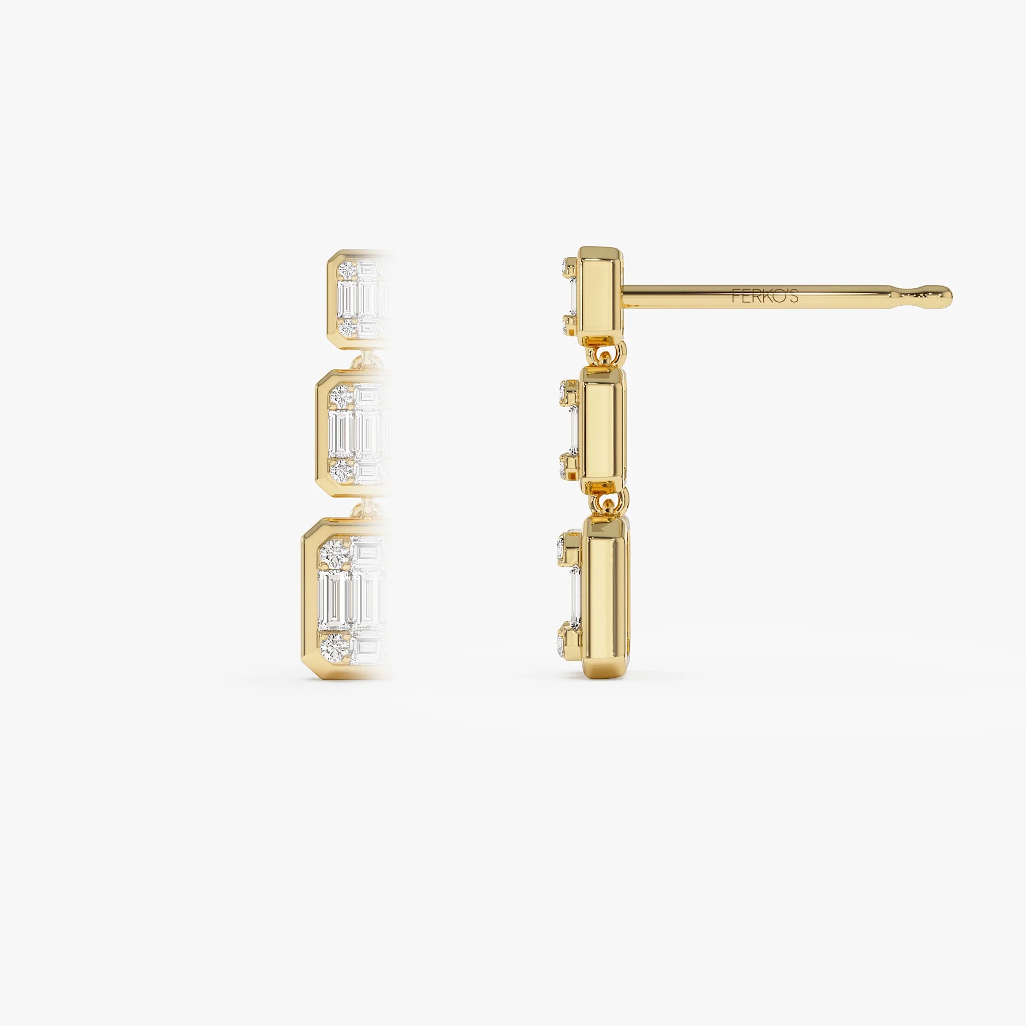 14k Baguette and Round Illusion Setting Diamond Drop Earrings - Image 5