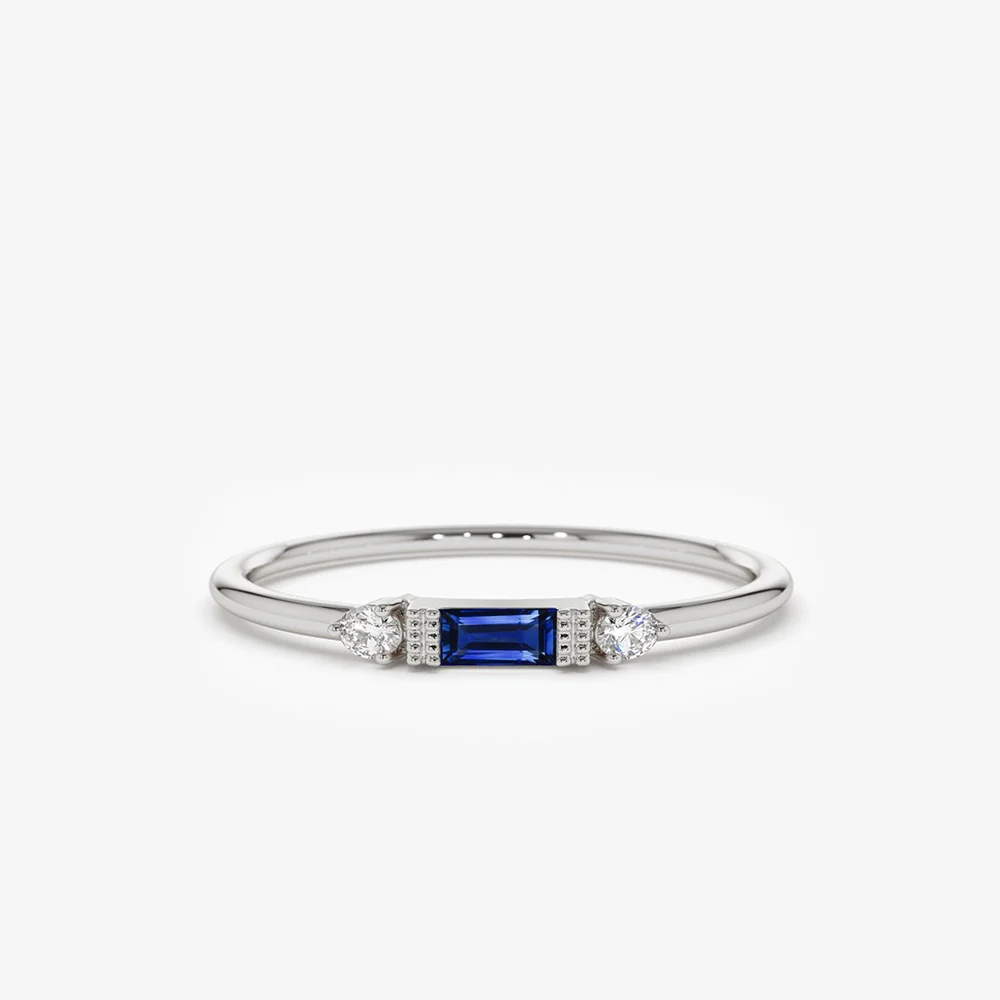14k Baguette Blue Sapphire with Diamond Ring - Image 6
