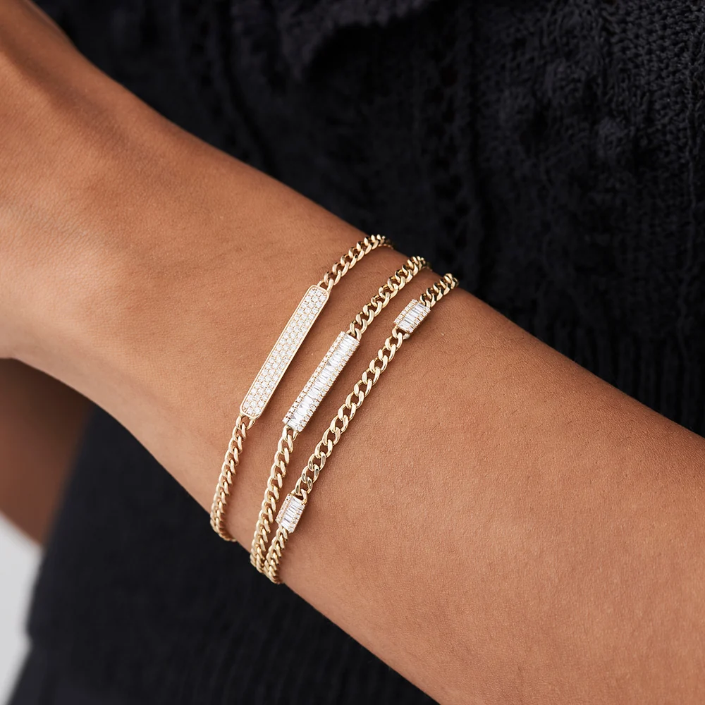 14k Baguette Diamond Bar Curb Link Bracelet - Image 3