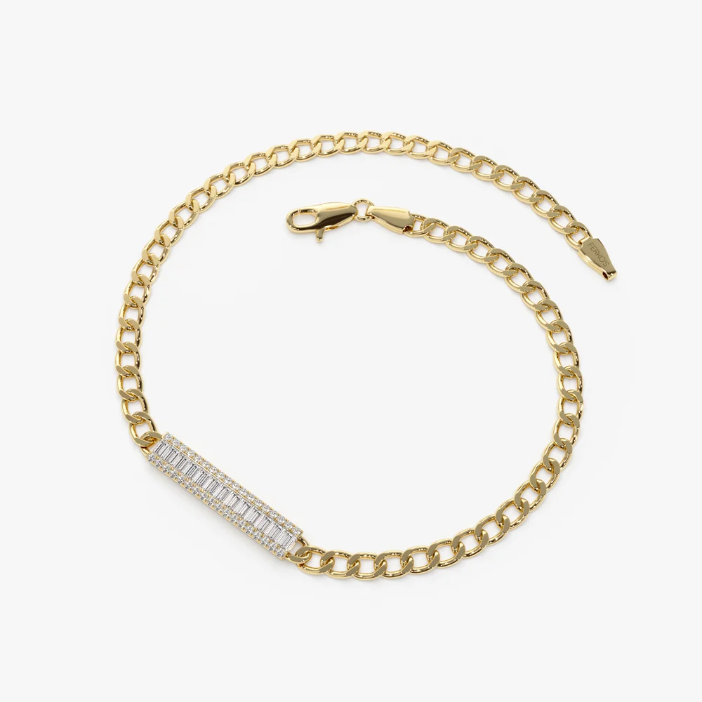 14k Baguette Diamond Bar Curb Link Bracelet - Image 6