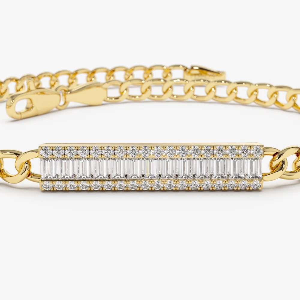 14k Baguette Diamond Bar Curb Link Bracelet - Image 7