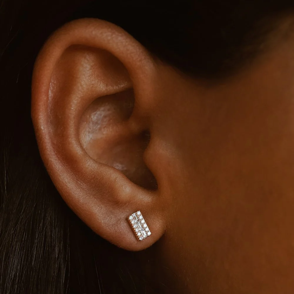 14K Baguette Diamond Bar Earrings - Image 3