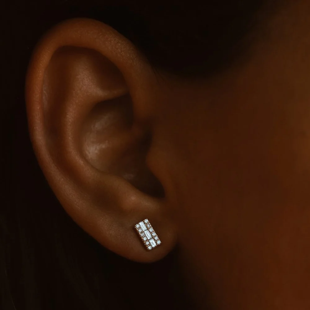 14K Baguette Diamond Bar Earrings - Image 4