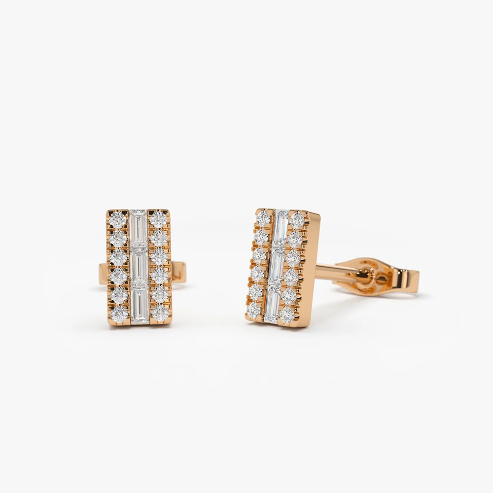 14K Baguette Diamond Bar Earrings - Image 5