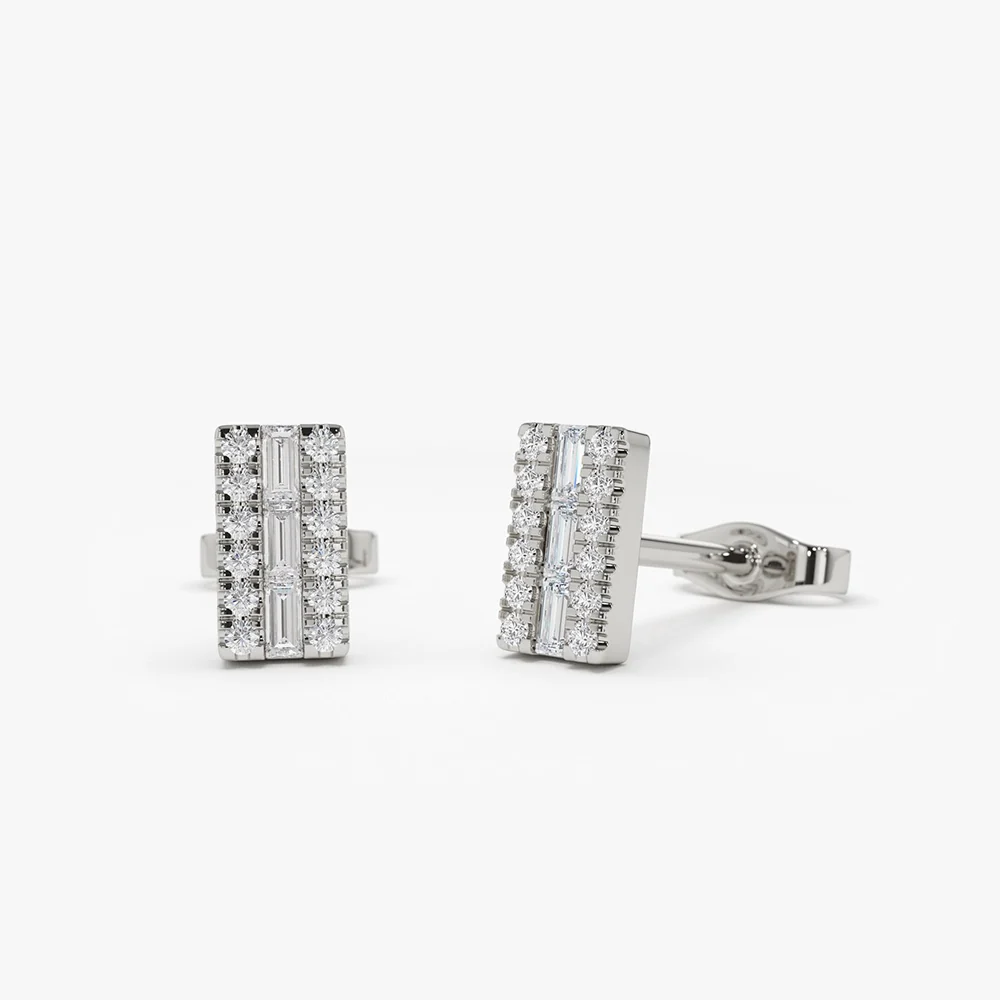 14K Baguette Diamond Bar Earrings - Image 6