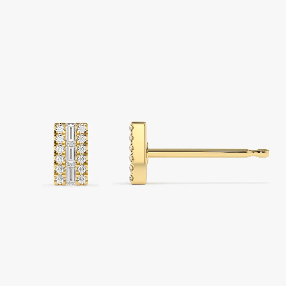 14K Baguette Diamond Bar Earrings - Image 7