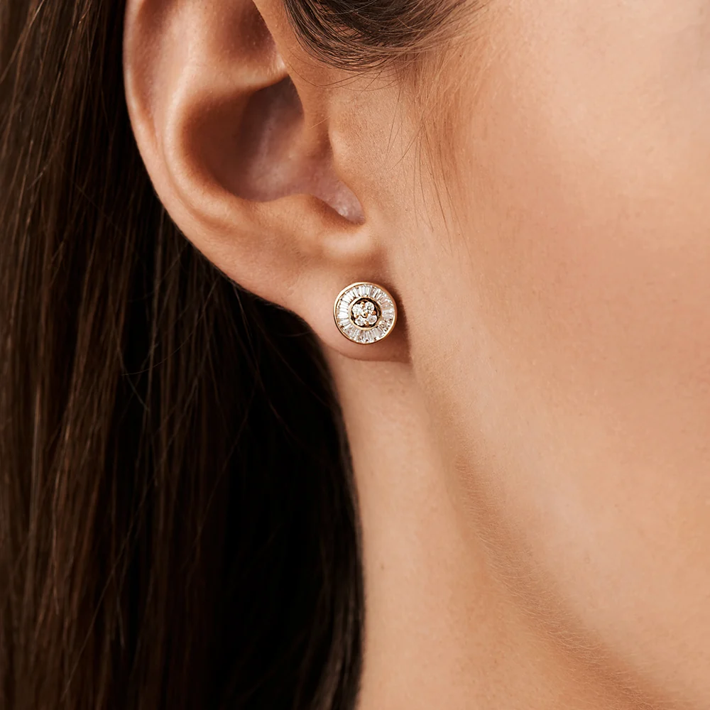 14k Baguette Diamond Channel Setting Disc Diamond Studs - Image 5