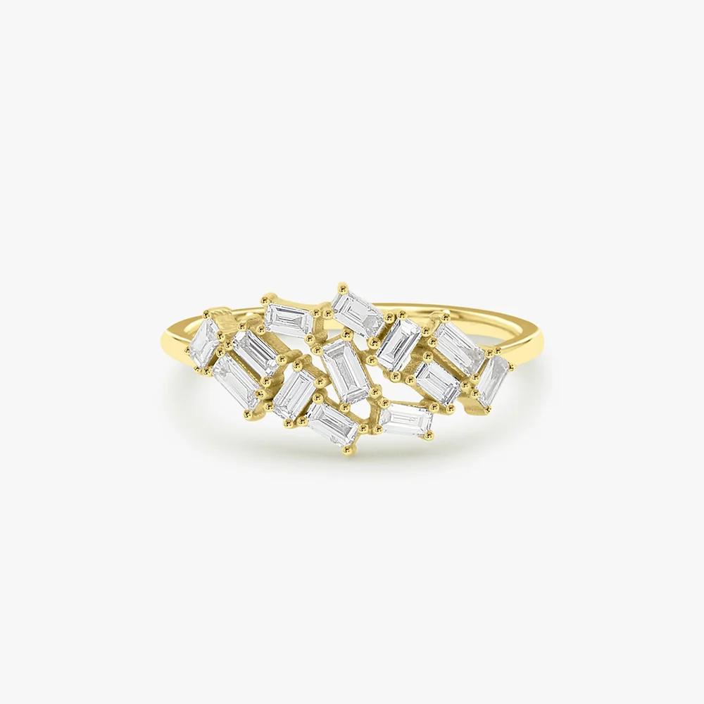 14k Baguette Diamond Cluster Ring