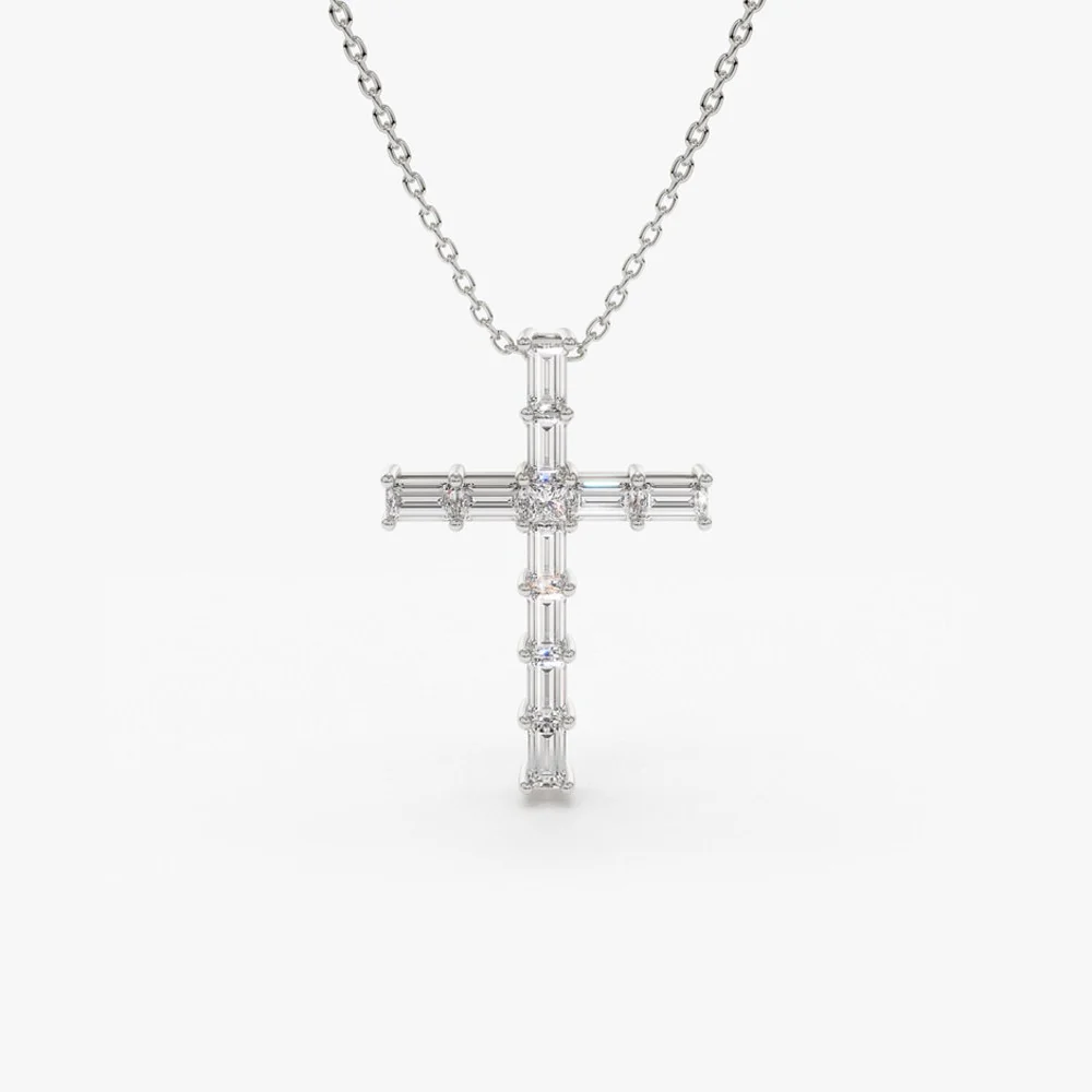 14K Baguette Diamond Cross - Image 7