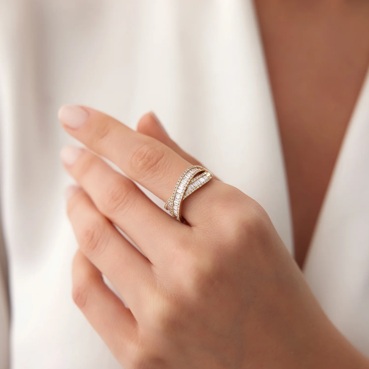 14k Baguette Diamond Crossover Ring - Image 5