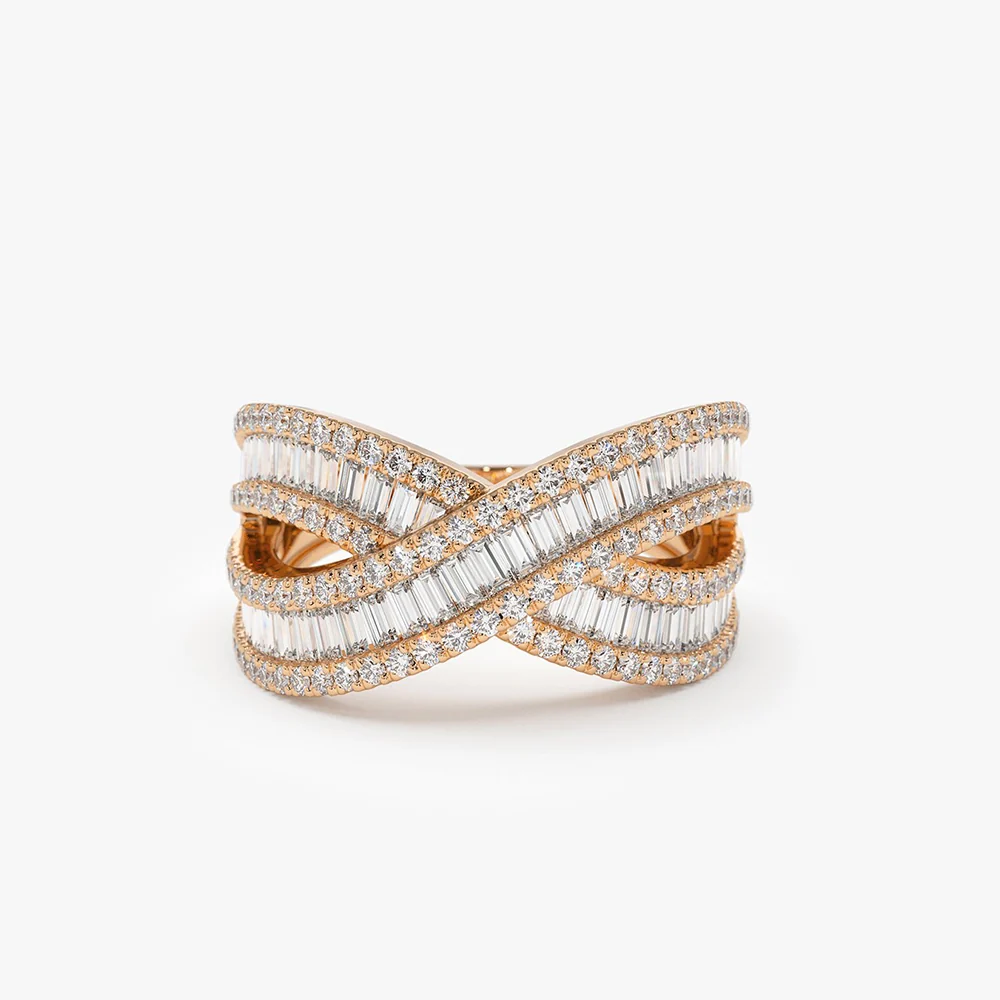 14k Baguette Diamond Crossover Ring - Image 6