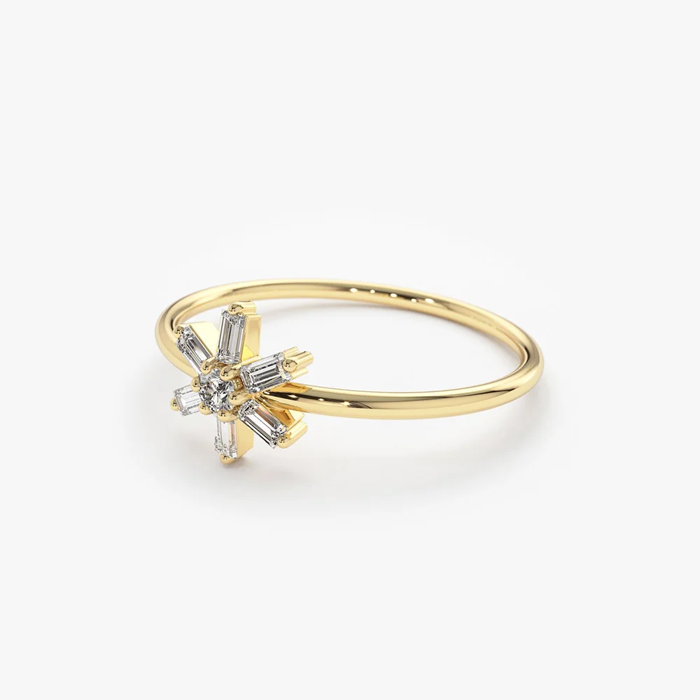 14K Baguette Diamond Flower Ring - Image 6