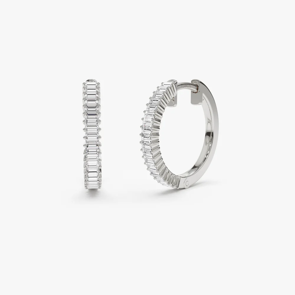 14k Baguette Diamond Hoop Earrings - Image 5