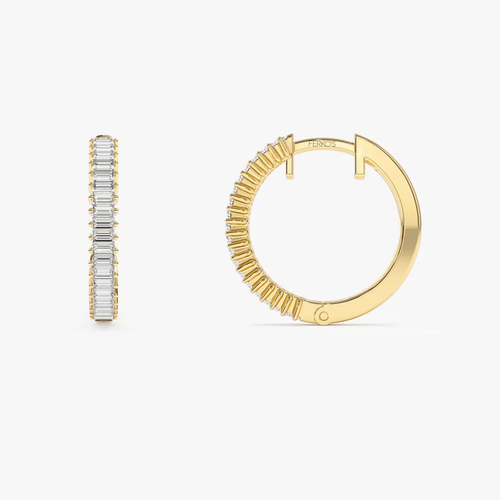 14k Baguette Diamond Hoop Earrings - Image 6