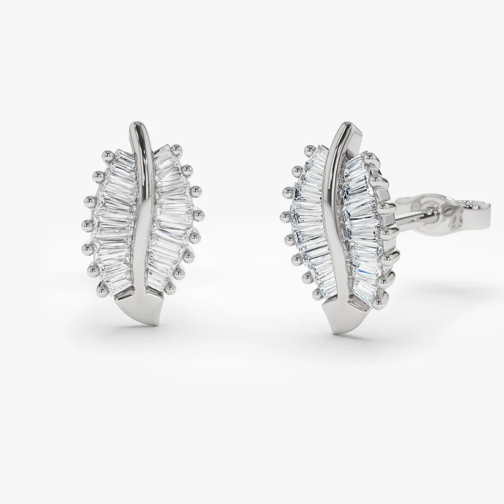14k Baguette Diamond Leaf Earrings - Image 6
