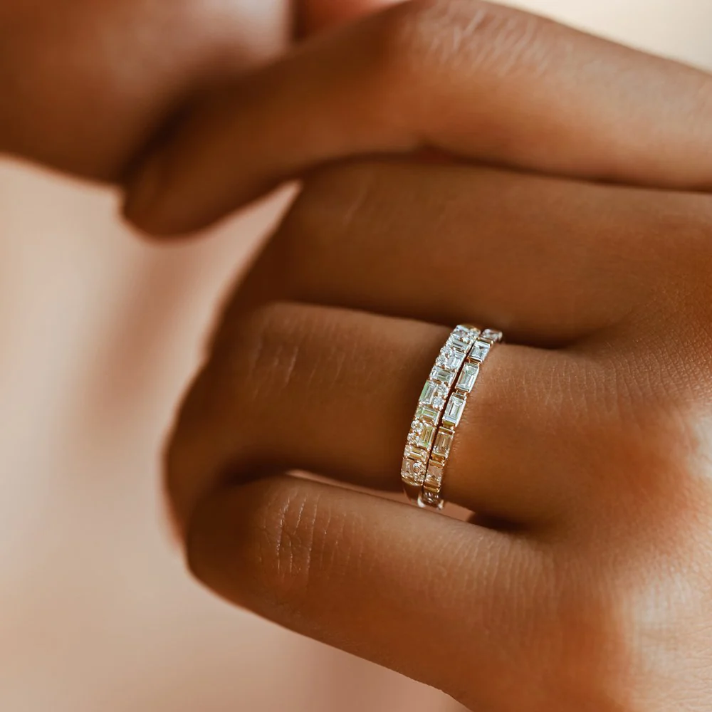 14k Baguette Diamond Stacking Ring - Image 3