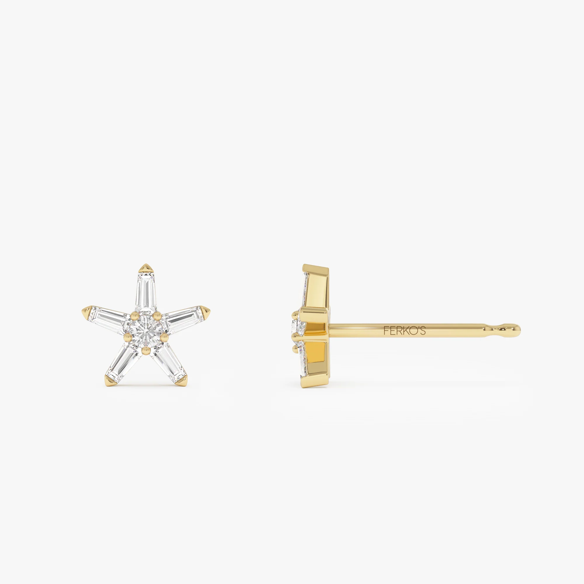 14k Baguette Diamond Star Earrings - Image 7
