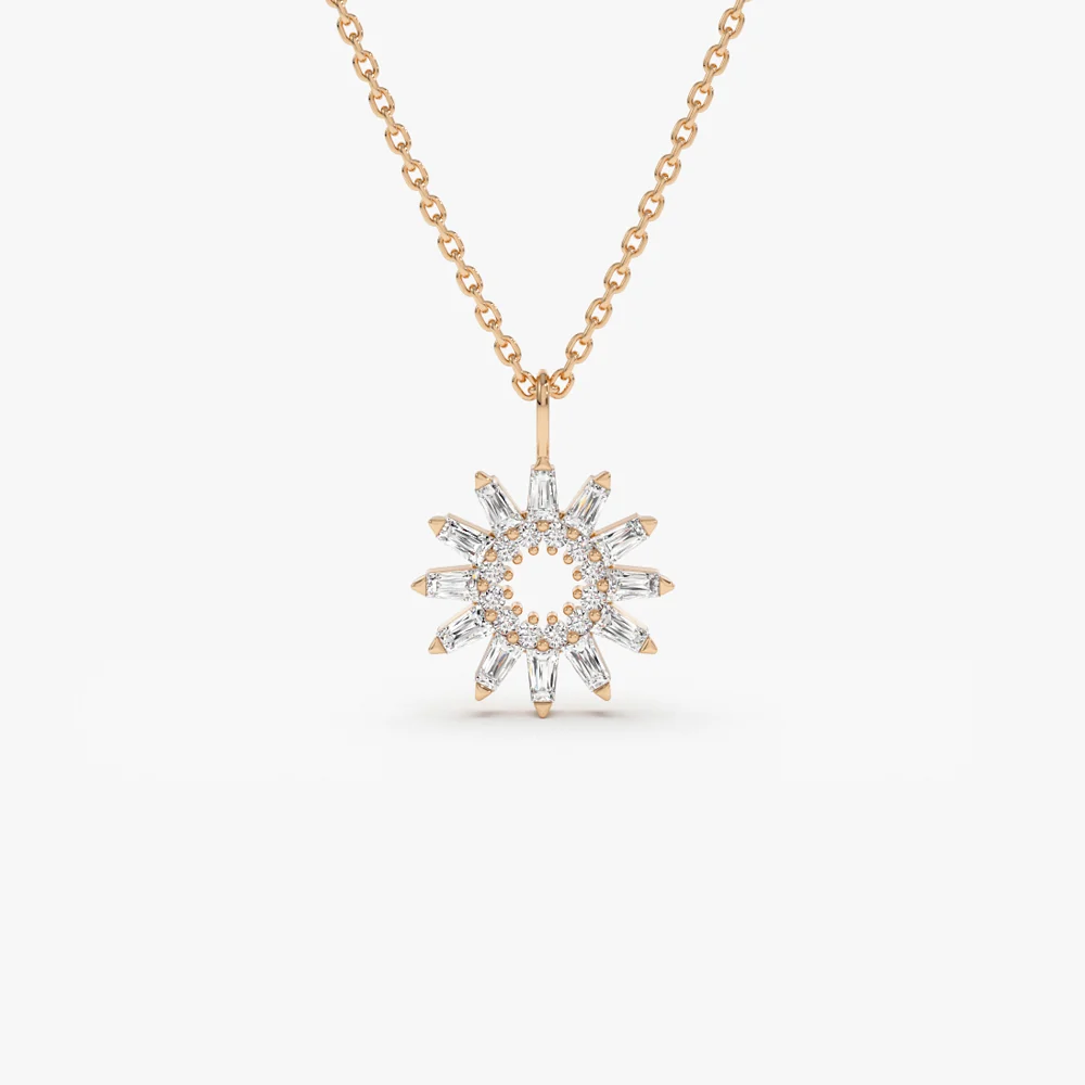 14k Baguette Diamond Star Pendant Necklace - Image 3