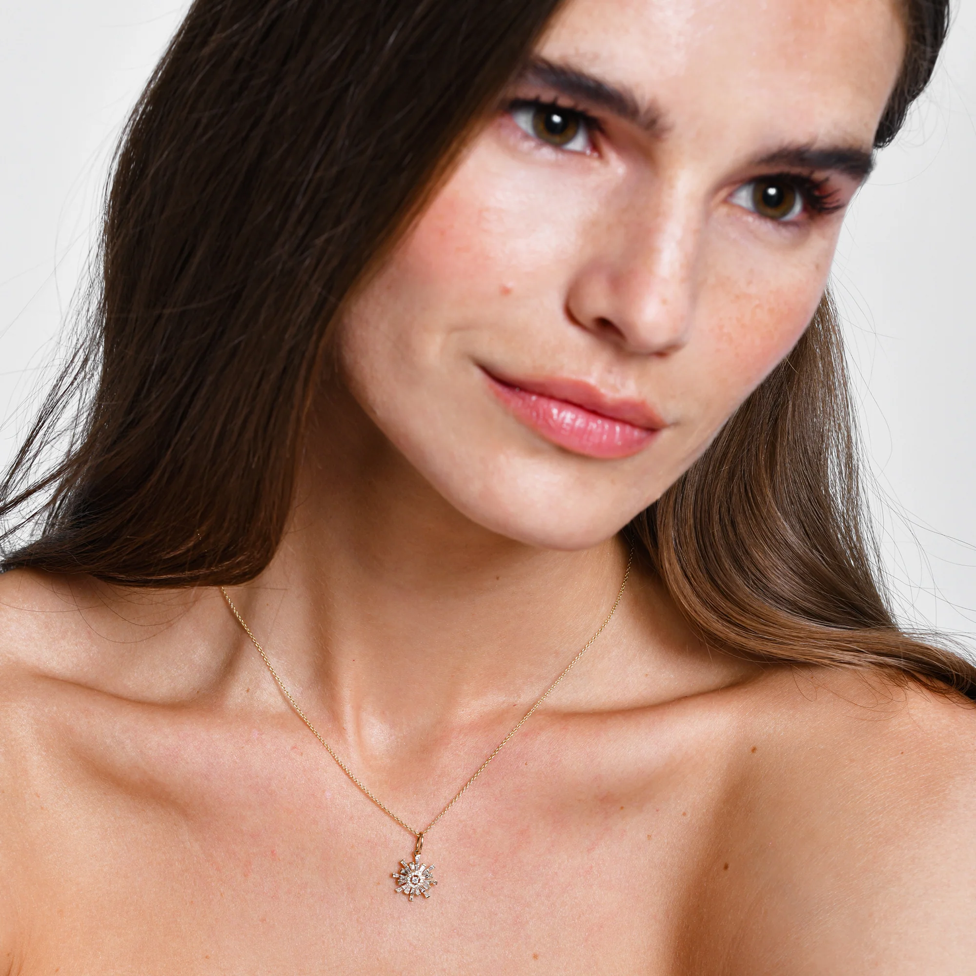 14k Baguette Diamond Sunburst Necklace - Image 2