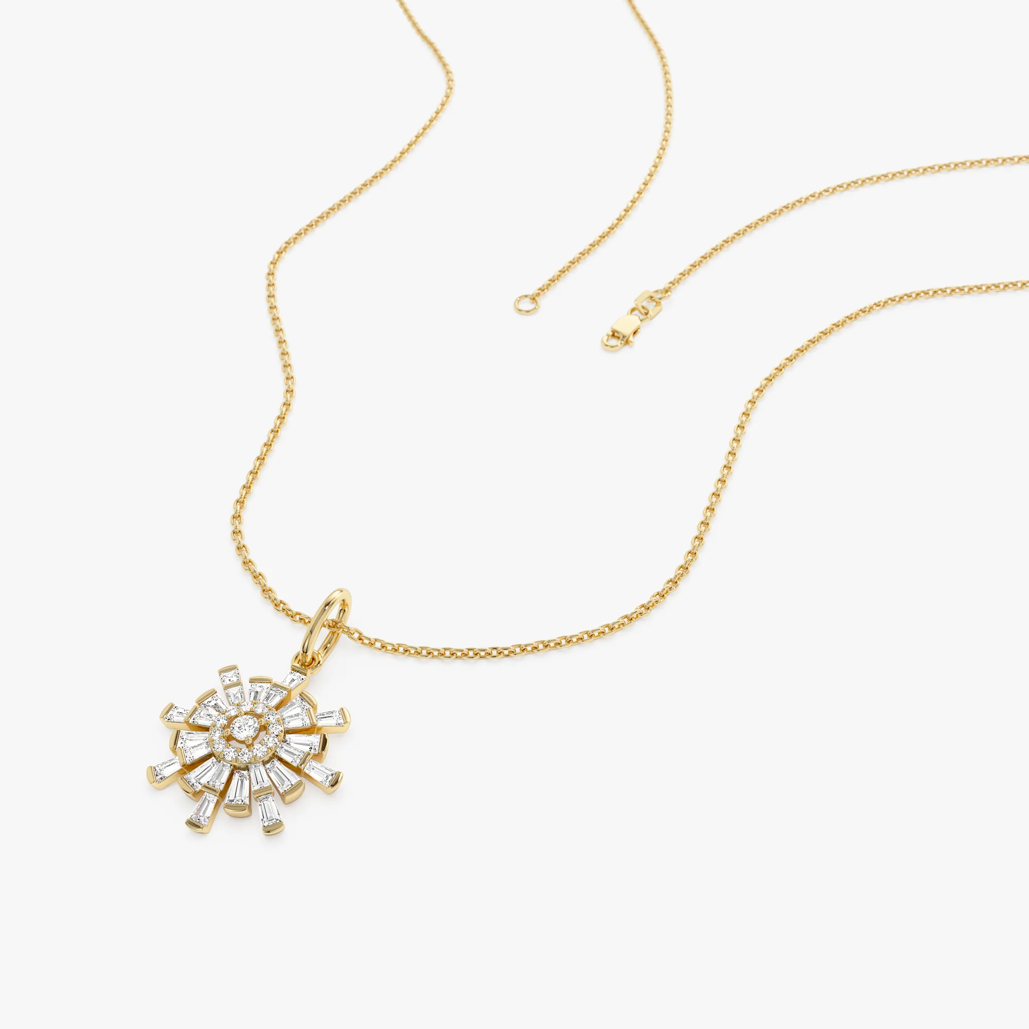 14k Baguette Diamond Sunburst Necklace - Image 4