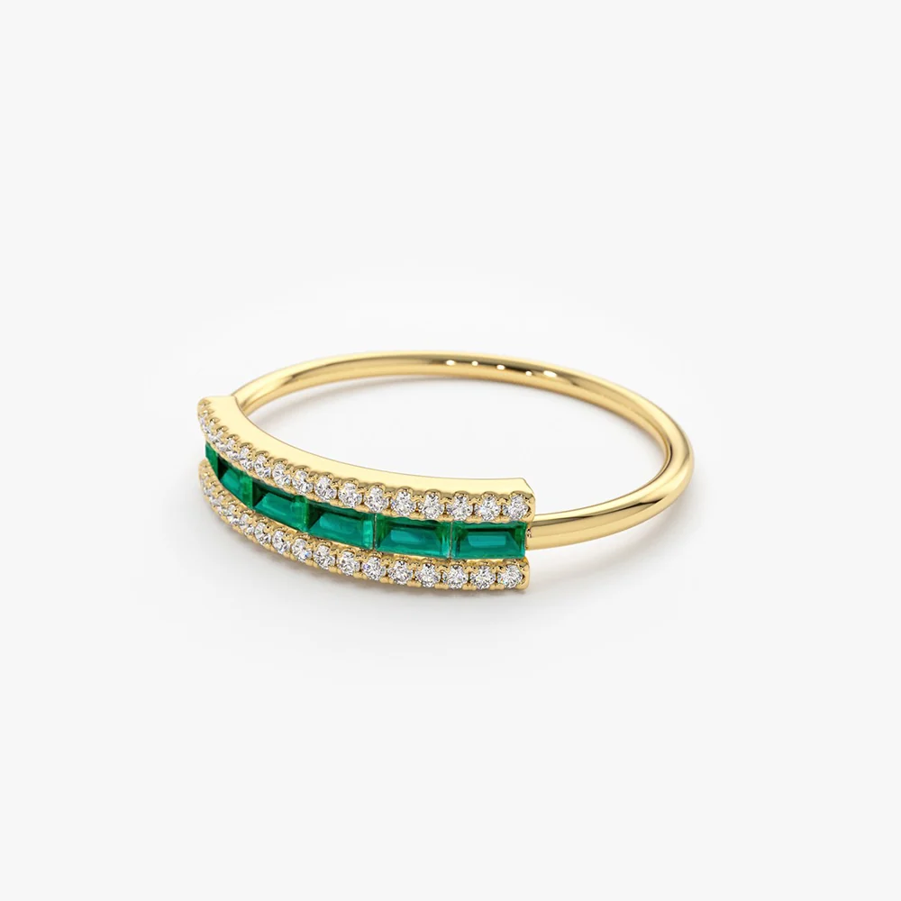 14k Baguette Emerald and Diamonds Ring - Image 9