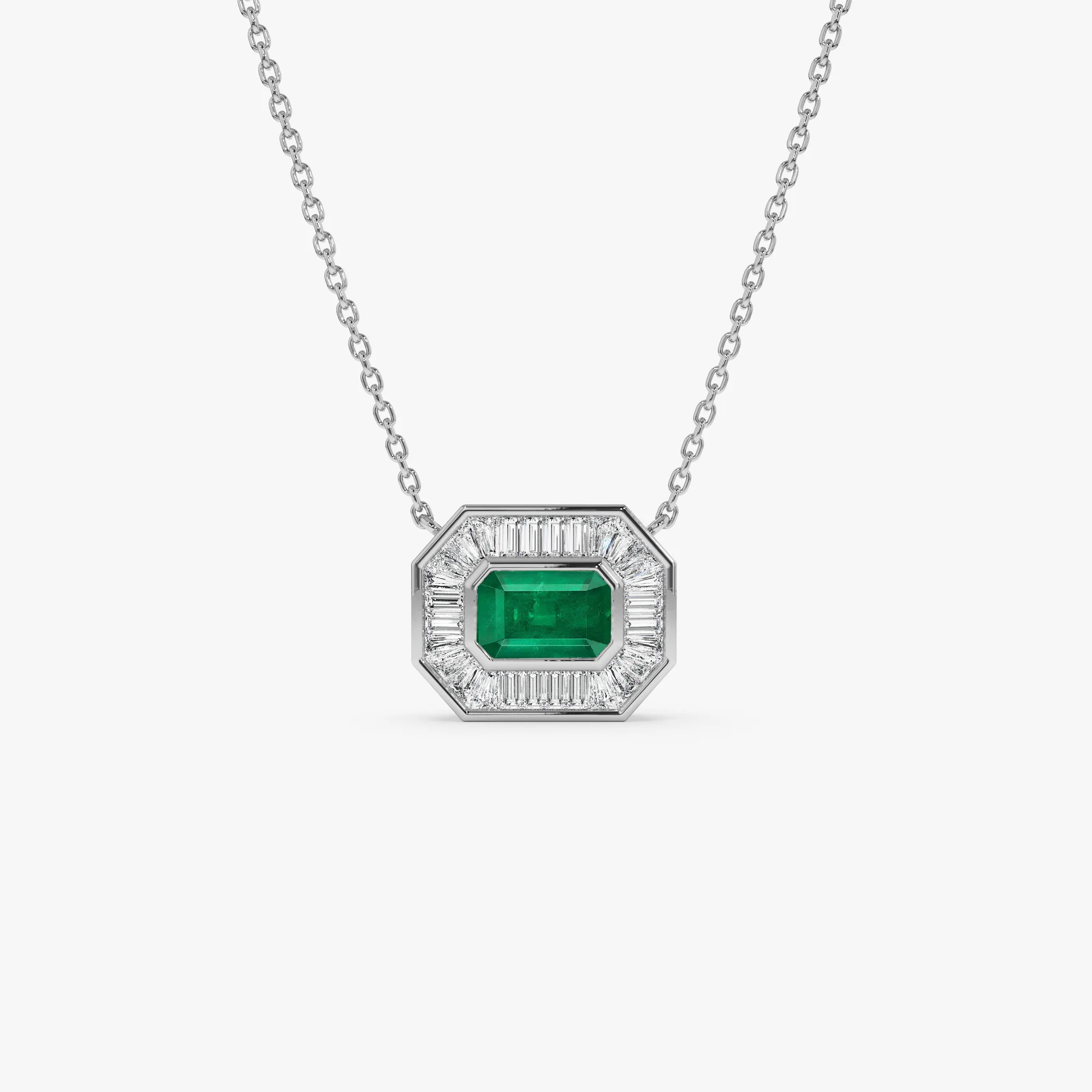 14k Baguette Halo Emerald Necklace - Image 6