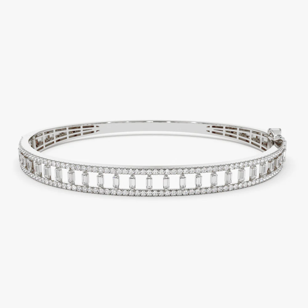 14K Baguette & Round Diamond Bangle Bracelet - Image 3