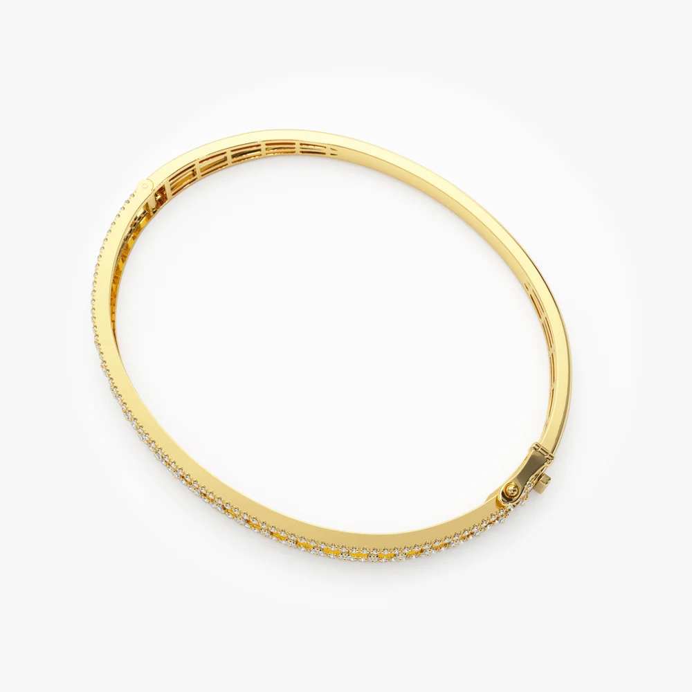 14K Baguette & Round Diamond Bangle Bracelet - Image 9