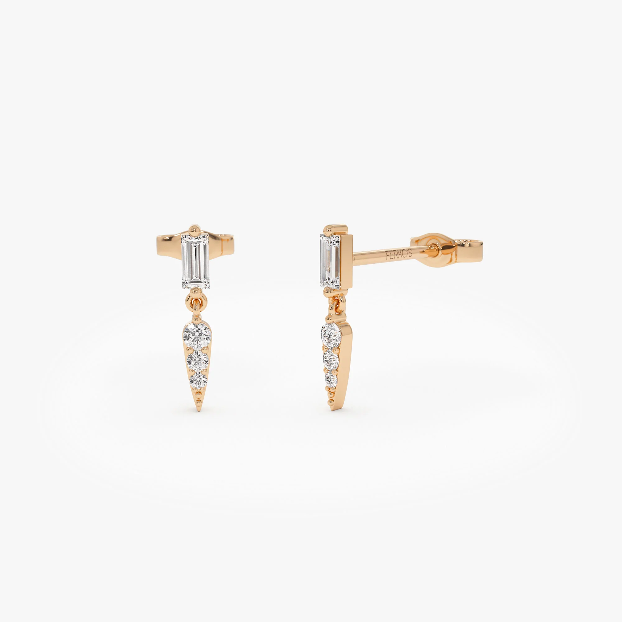 14k Baguette & Round Diamond Dangle Spike Earrings - Image 6
