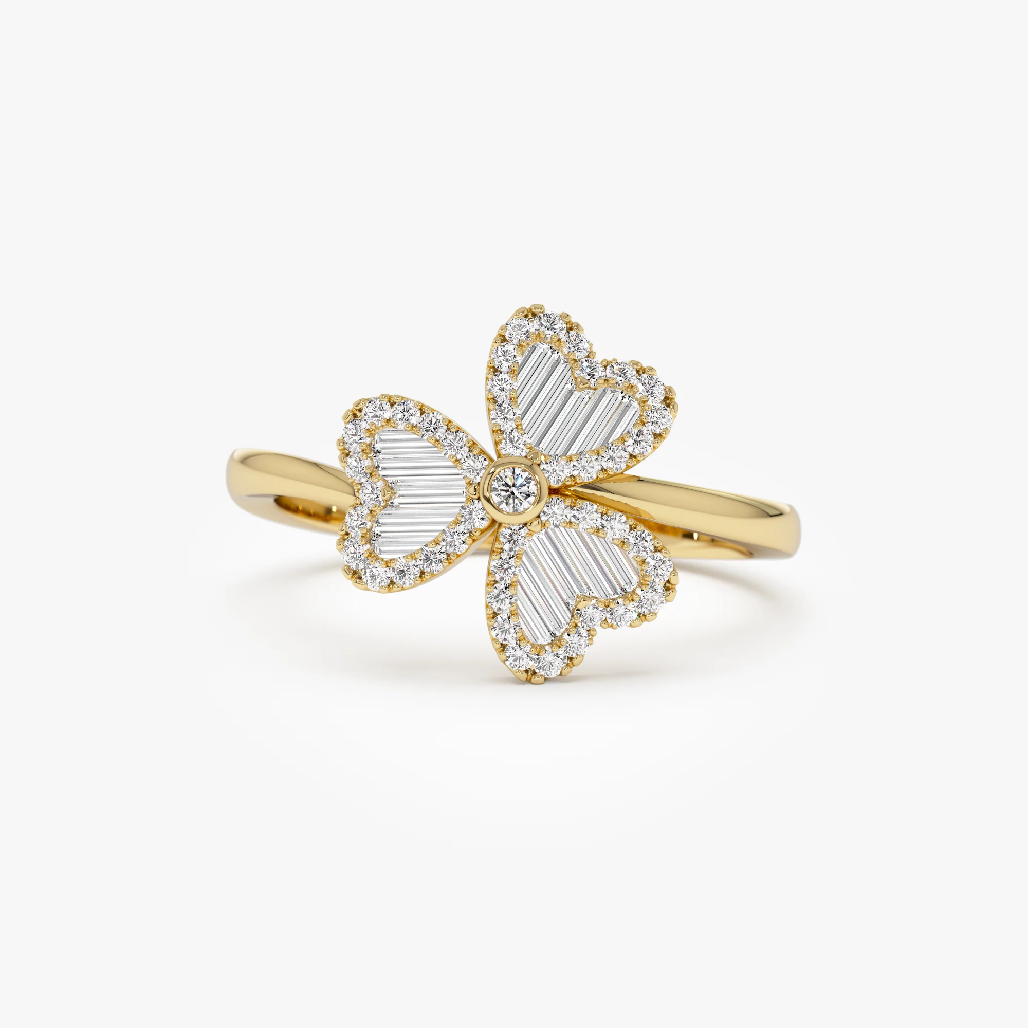 14k Baguette & Round Diamond Flower Ring