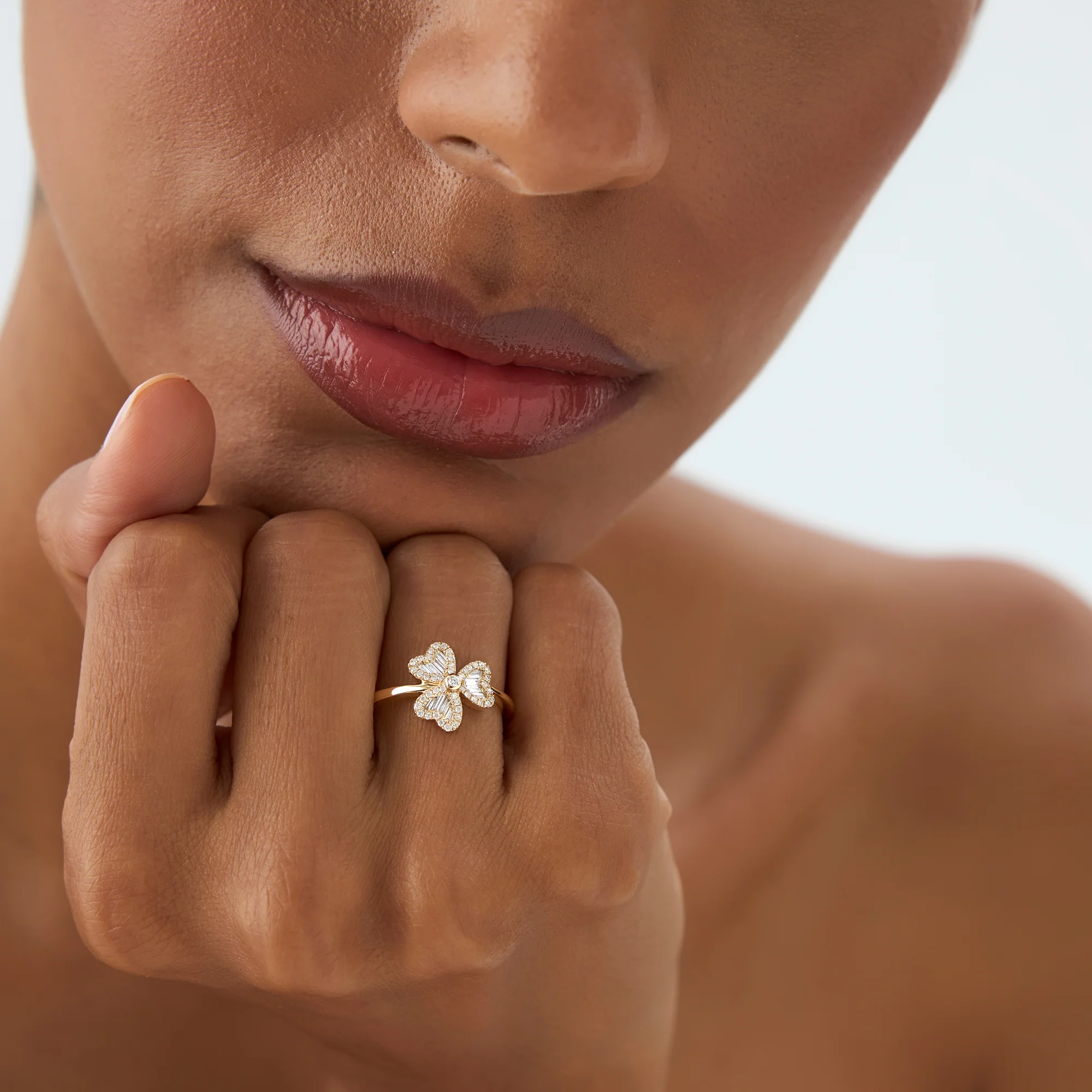 14k Baguette & Round Diamond Flower Ring - Image 2