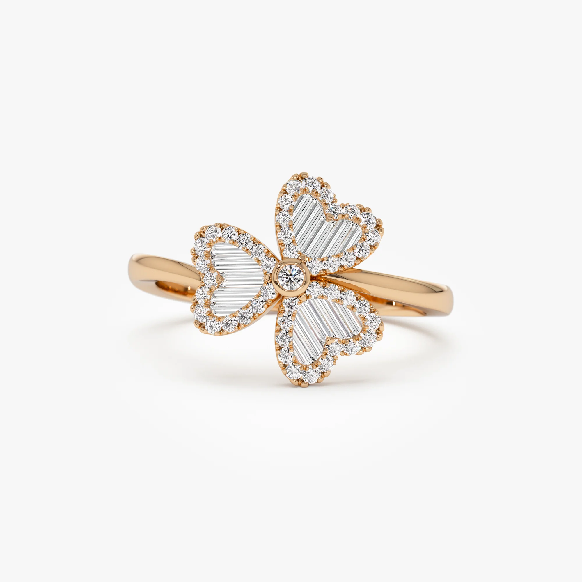 14k Baguette & Round Diamond Flower Ring - Image 6