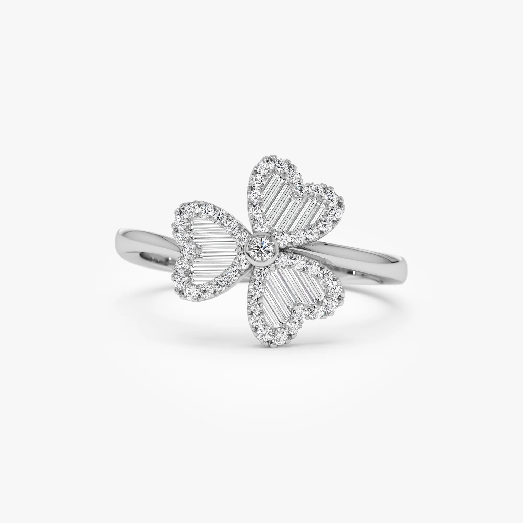 14k Baguette & Round Diamond Flower Ring - Image 7