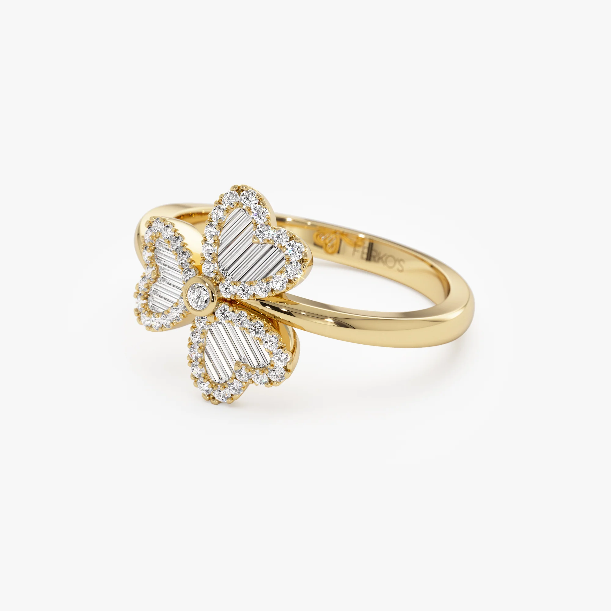 14k Baguette & Round Diamond Flower Ring - Image 8