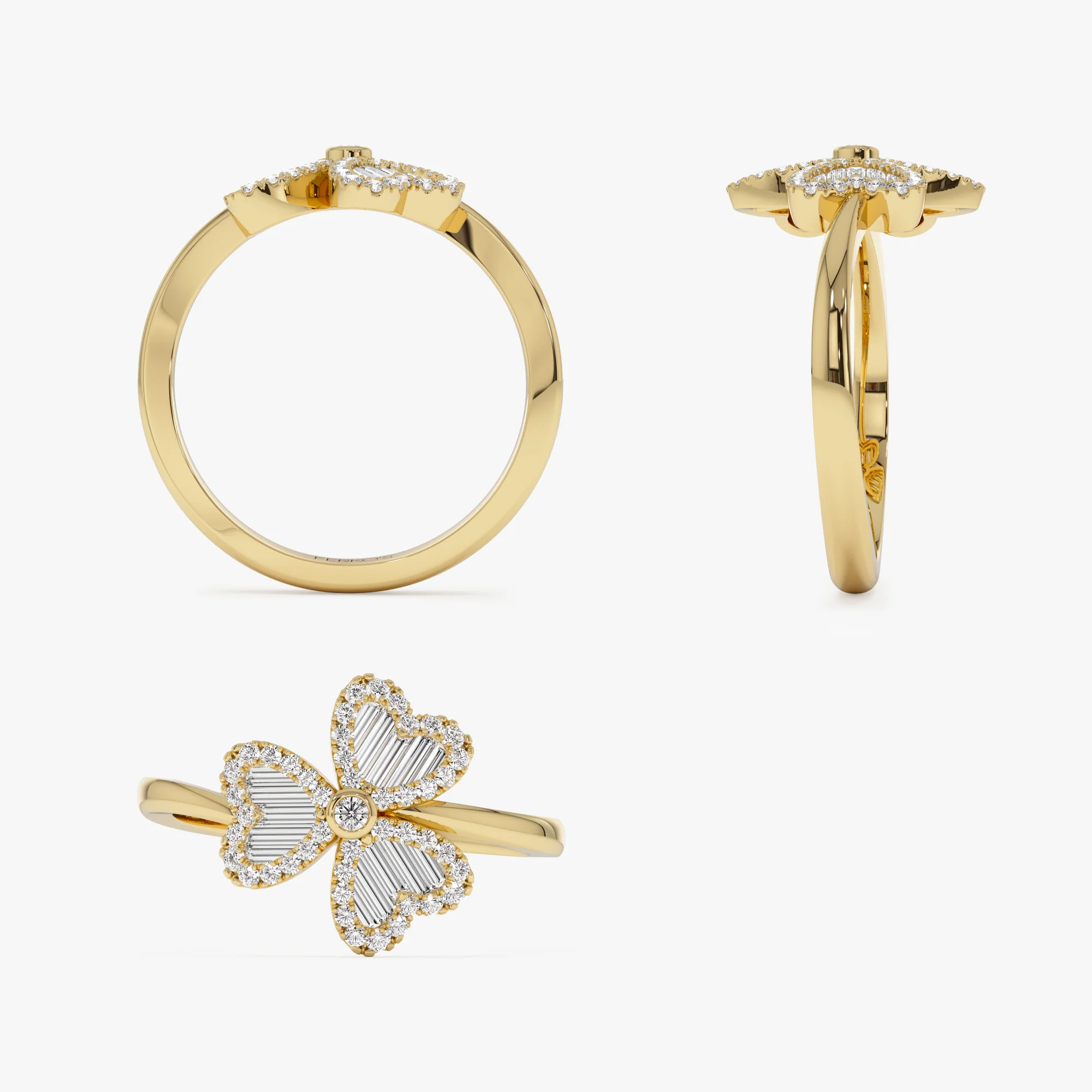 14k Baguette & Round Diamond Flower Ring - Image 9