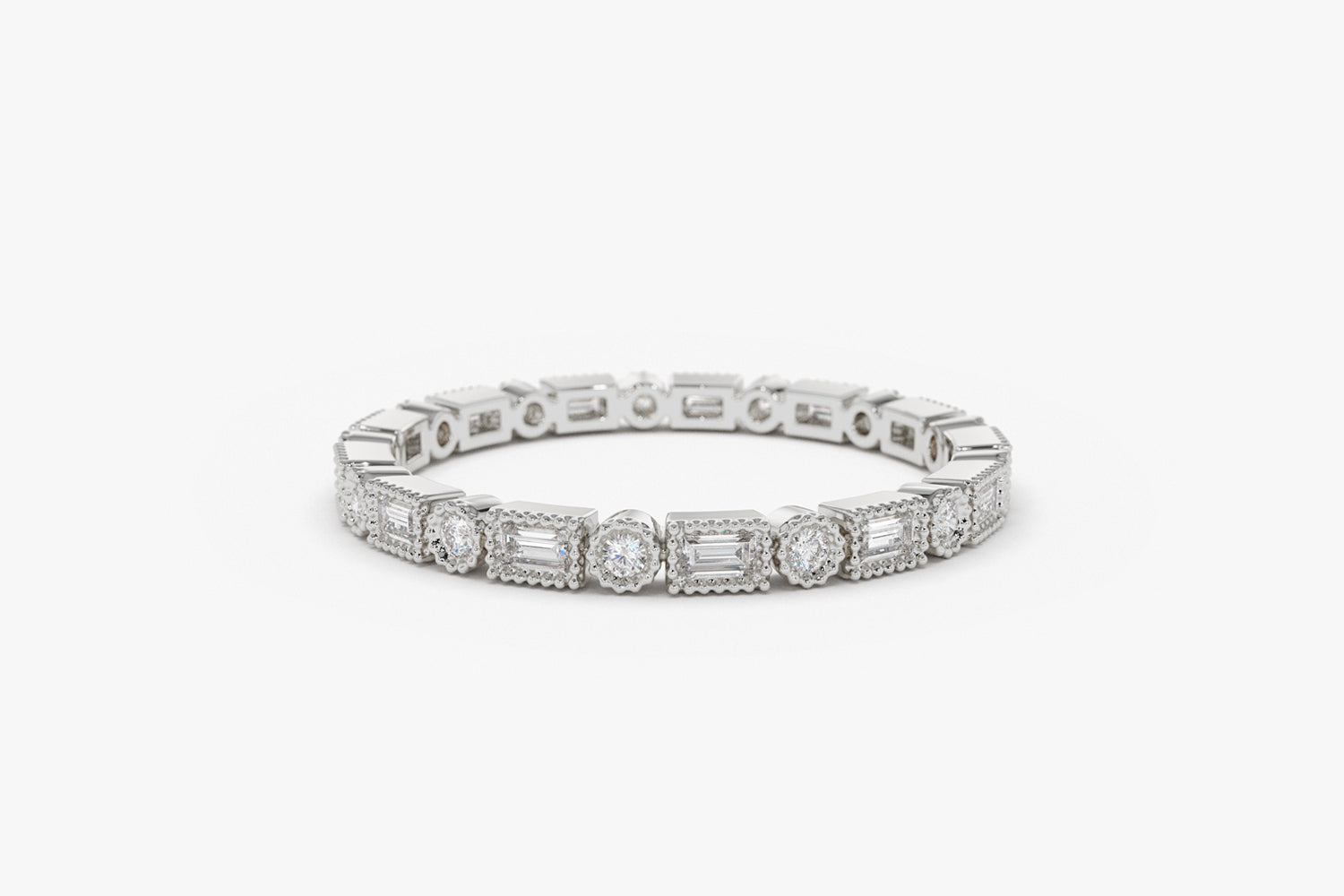 14K Baguette & Round Diamond Milgrain Bezel Full Eternity Ring - Image 12