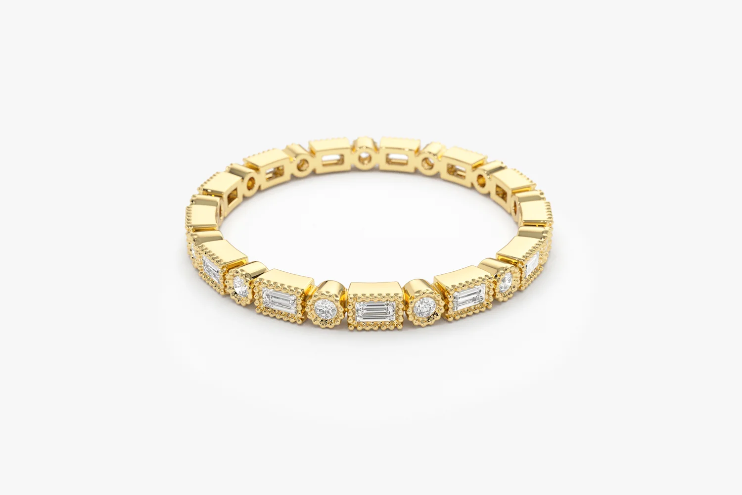 14K Baguette & Round Diamond Milgrain Bezel Full Eternity Ring - Image 14
