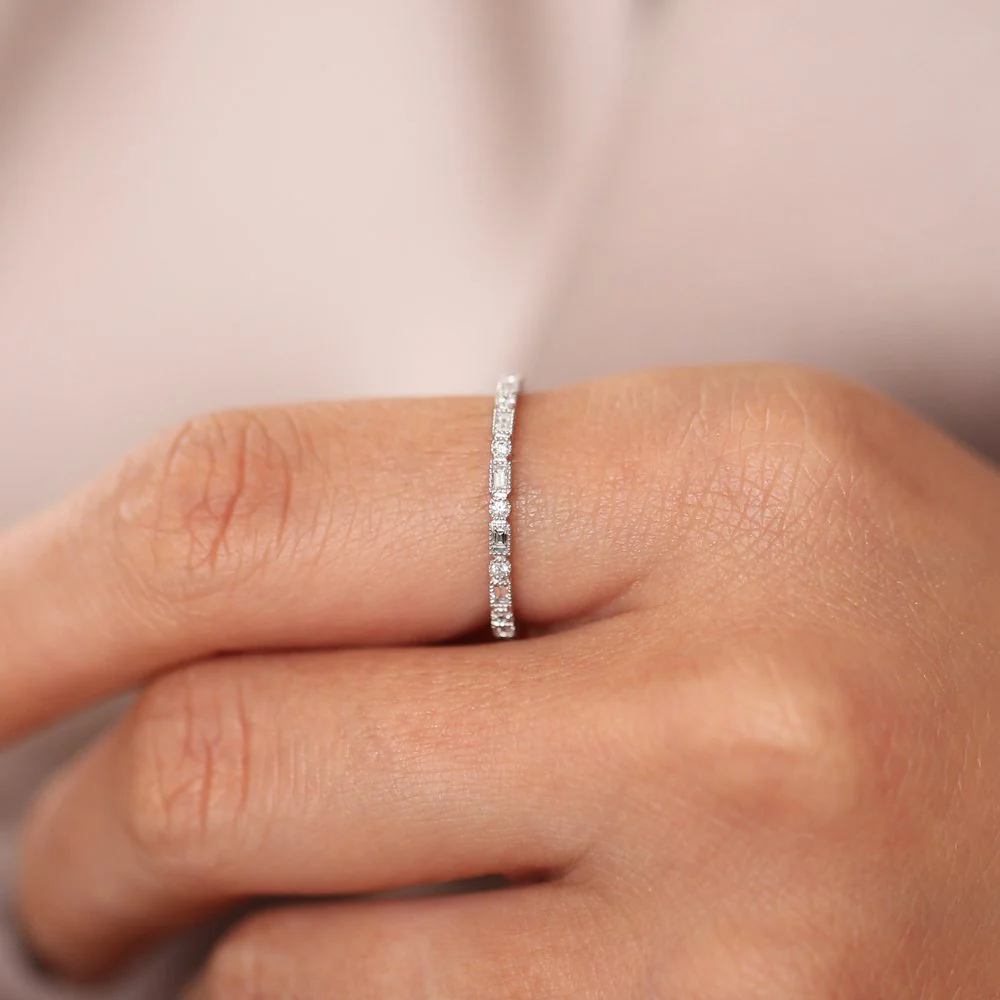 14K Baguette & Round Diamond Milgrain Bezel Full Eternity Ring - Image 2