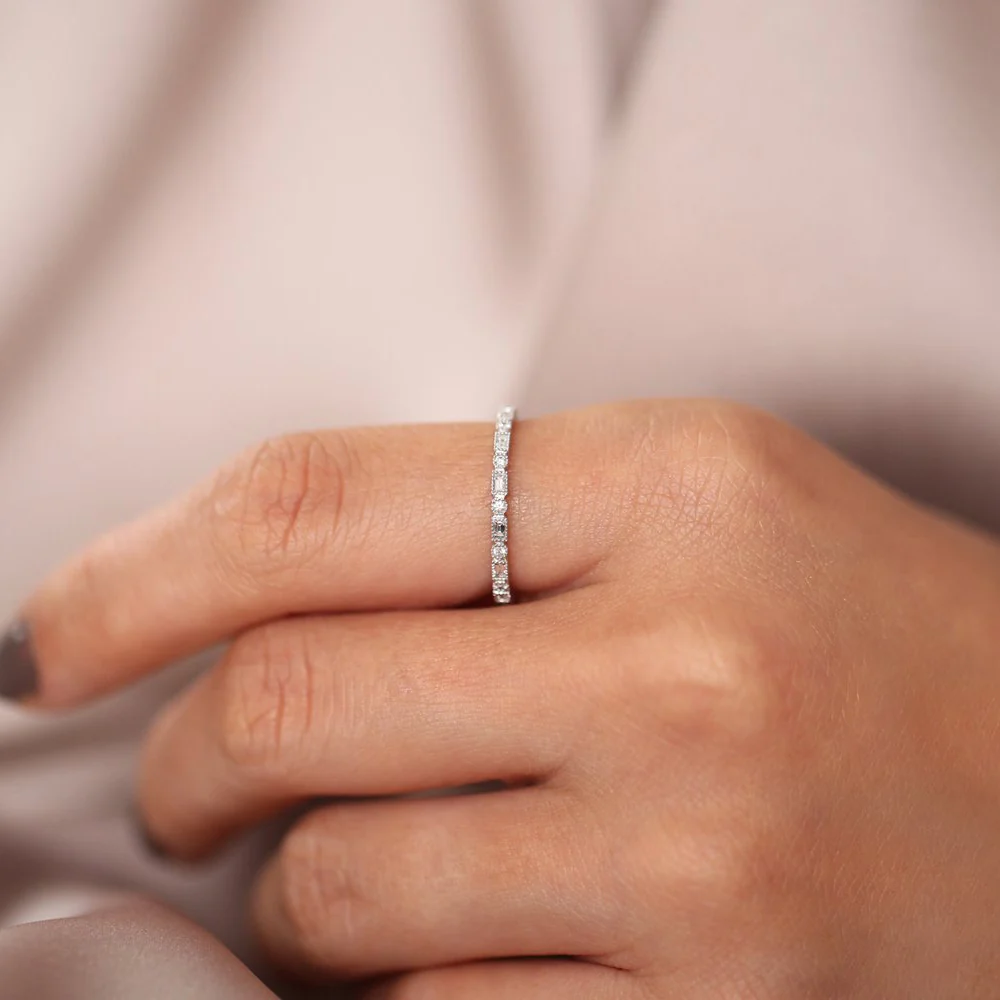 14K Baguette & Round Diamond Milgrain Bezel Full Eternity Ring - Image 3