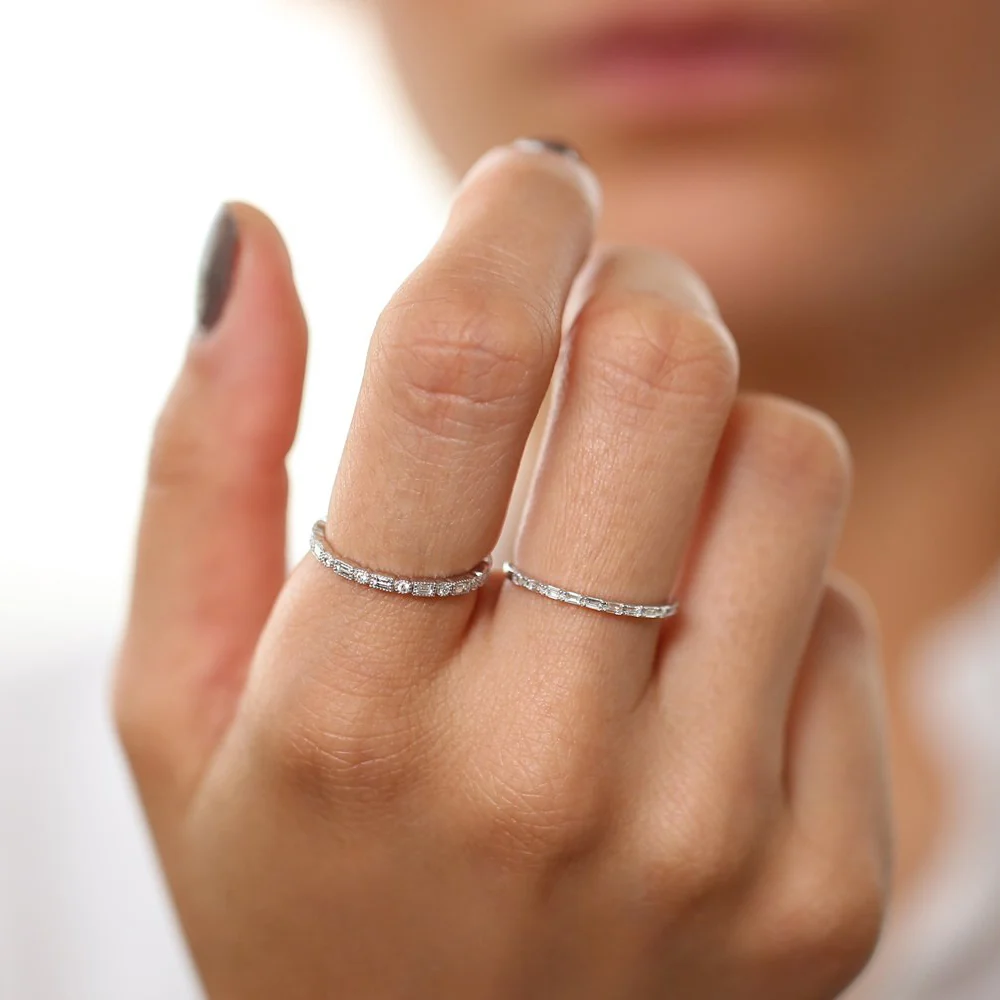 14K Baguette & Round Diamond Milgrain Bezel Full Eternity Ring - Image 4