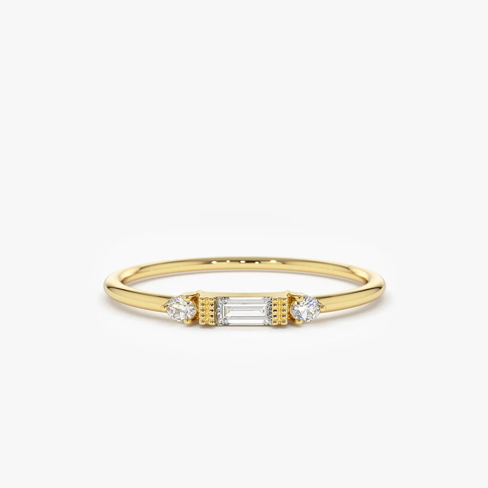 14k Gold Baguette and Round Diamond Ring
