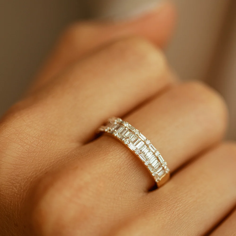 14K Baguette & Round Diamond Wedding Band - Image 2