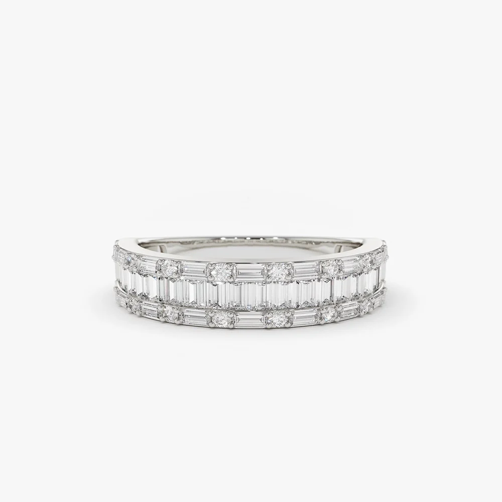 14K Baguette & Round Diamond Wedding Band - Image 7