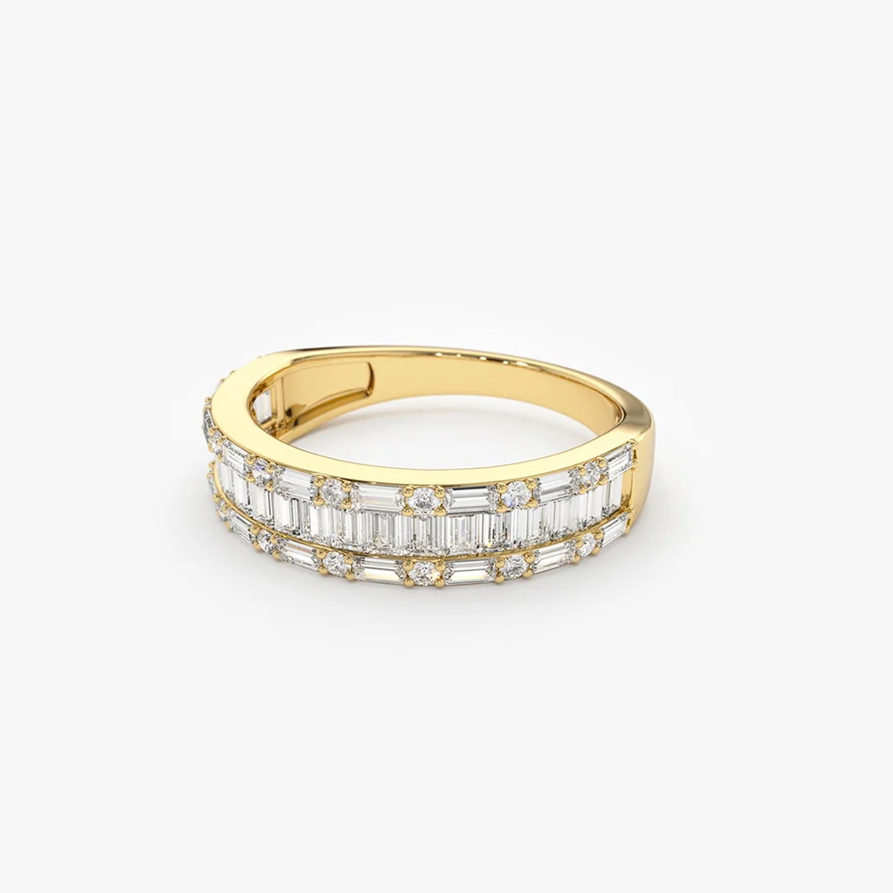 14K Baguette & Round Diamond Wedding Band - Image 8